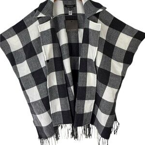 Marc New York Andrew Marc Black White Buffalo Plaid Poncho Wrap Cape One Size